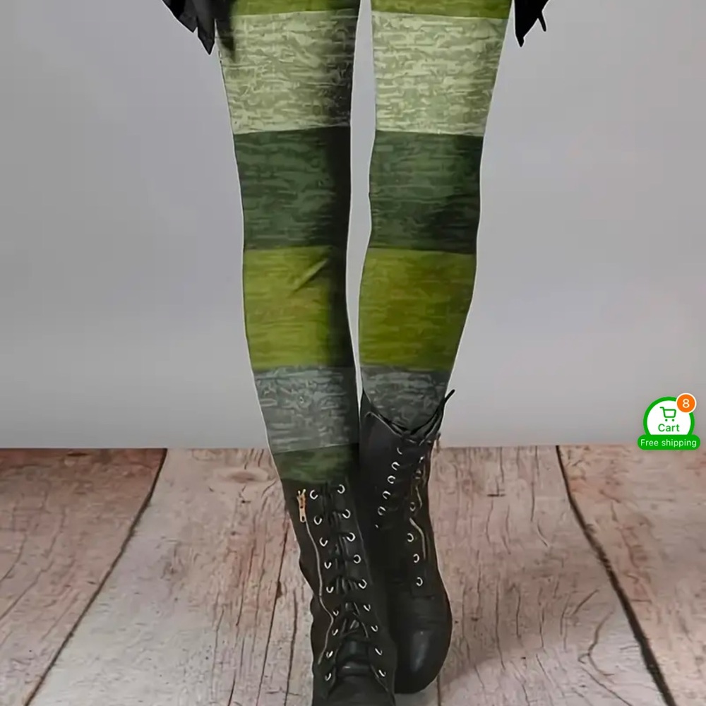 Faery Green Striped Leggings XXL TALL NWOT